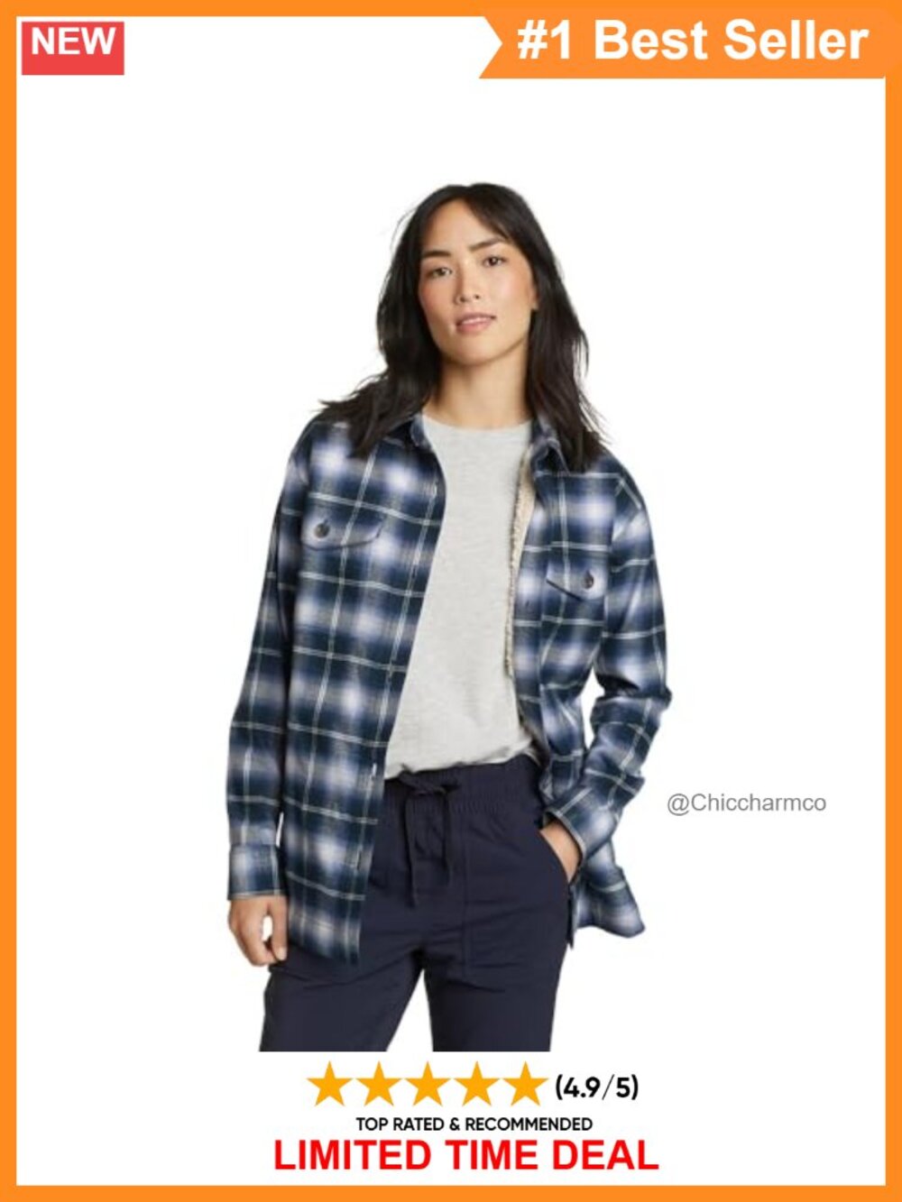 Faux Shearling Lined Plaid Fleece Shirt Jacket Button Front Loose Fit